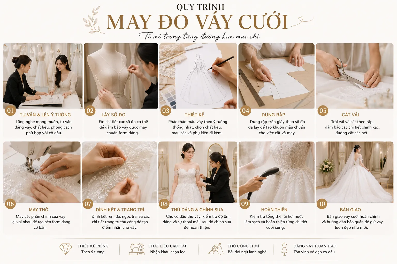quy trình may đo váy cưới